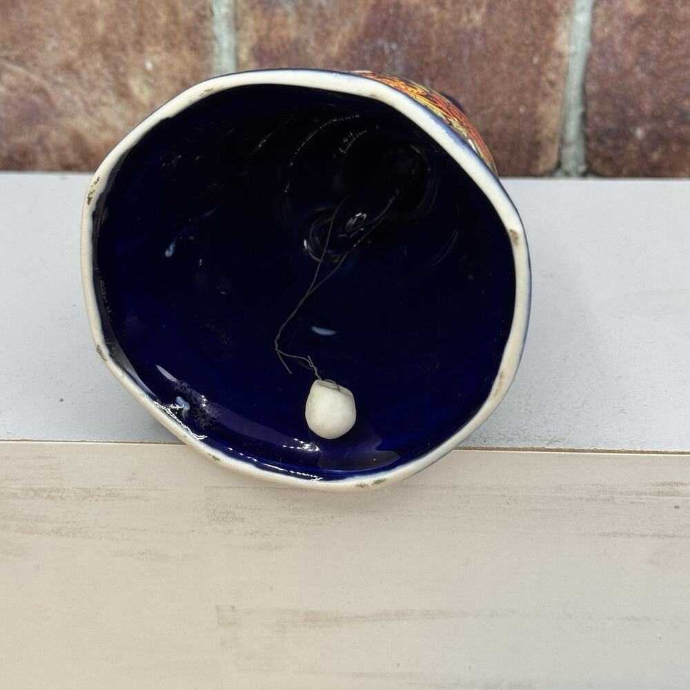 Vintage Cobalt‎ Blue Porcelain Hand Bell Floral Wagon Gold Trim - Picture 5 of 6